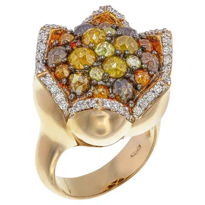 Pre-owned 1stdibs Floral-inspired Fancy Mixed Color Diamond Ring In 18k Rose Gold In Red