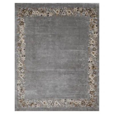 Pre-owned 1stdibs Florus Hand Knotted Transitional Floral Border Silk Rug In Taupe Colour By Hands In Brown
