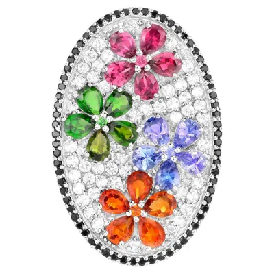 Pre-owned 1stdibs Flower Cluster Ring Citrine Tanzanite Rhodolite Chrome Diopside Topaz Spinel In Multi