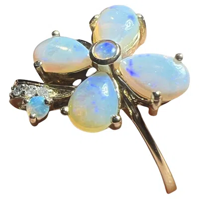 Pre-owned 1stdibs Flower” Ring 9 Carat Yellow Gold Opals And Diamonds