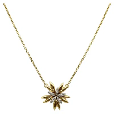 Pre-owned 1stdibs French 18k Gold Mid-century Flower Pendant Necklace With Diamonds In Multi