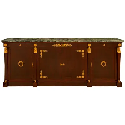 Pre-owned 1stdibs French 19th Century Empire St. Mahogany, Ormolu & Vert De Patricia Marble Buffet In Brown