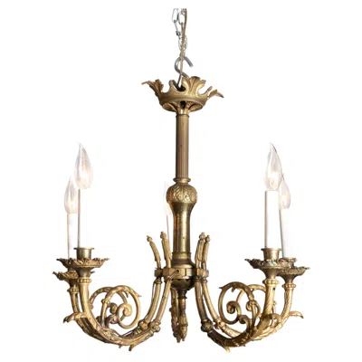 Pre-owned 1stdibs French 19th Century Louis Xvi Bronze Chandelier Acanthus Crown And Fluted Center In Gold