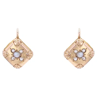 Pre-owned 1stdibs French 19th Century Pearl Diamonds 18 Karat Rose Gold Lever, Back Earrings In Red