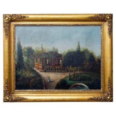 Pre-owned 1stdibs French 19th Century, Romantic Garden House Painting, Ornate Gilt Frame In Brown