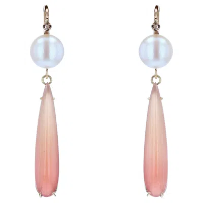 Pre-owned 1stdibs French, 20th Century, Diamond Pearl Garnet 18 Karat Rose Gold Dangle Earrings In Red