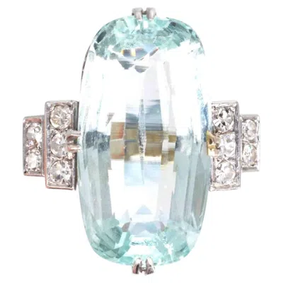 Pre-owned 1stdibs French Art Deco Platinum 12 Carat Aquamarine And Diamond Ring In Multi