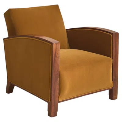 Pre-owned 1stdibs French Art Deco Walnut Armchair With Cognac Velvet Upholstery, 1940s In Brown