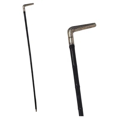 Pre-owned 1stdibs French Art Nouveau Walking Stick With 900 Silver Handle, Ebonized Bamboo Wood In Black