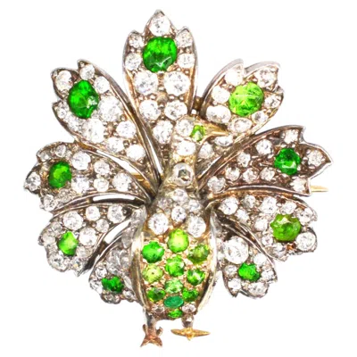 Pre-owned 1stdibs French Belle Epoque 18ct Gold Green Garnet Peacock Brooch & Pendant