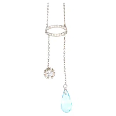 Pre-owned 1stdibs French Belle Epoque Platinum Diamond And Blue Topaz Necklace