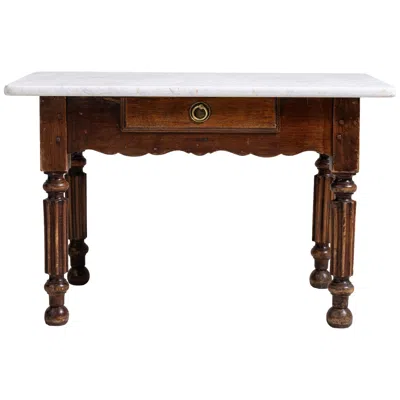 Pre-owned 1stdibs French Boutcher Table With Marble Top In Brown