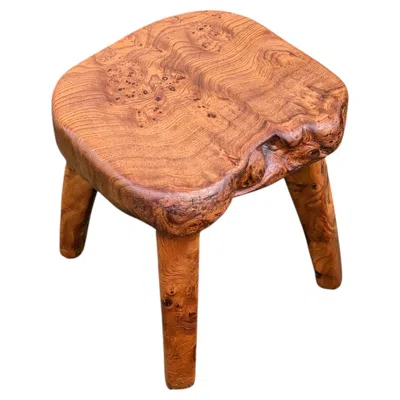 Pre-owned 1stdibs French Brutalist Stool, Carved Elm Burl, Organic Edge, 1960s In Brown