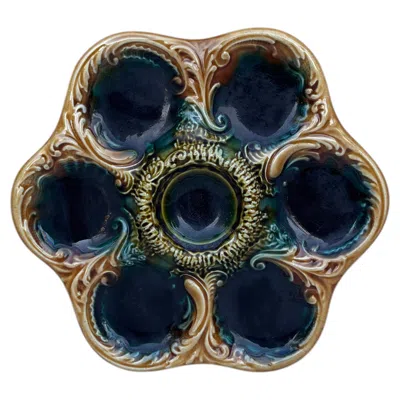 Pre-owned 1stdibs French Green Majolica Oyster Plate, Circa 1900
