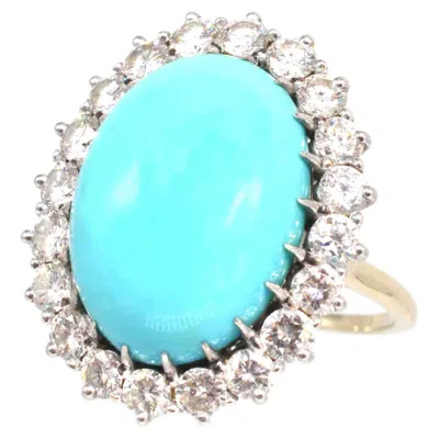 Pre-owned 1stdibs French Large Vintage Turquoise And Diamond Cluster Cocktail Ring In Multi