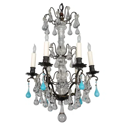 Pre-owned 1stdibs French Louis Xv Style Six-light Chandelier, Brass And Glass, 1920-1940 In Transparent