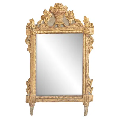 Pre-owned 1stdibs French Louis Xvi 18th Century Giltwood Mirror With Carved Bouquet Of Flowers In Brown