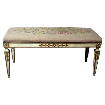 Pre-owned 1stdibs French Louis Xvi Style Lacquered Wood Settee With Needlepoint Upholstery In Brown