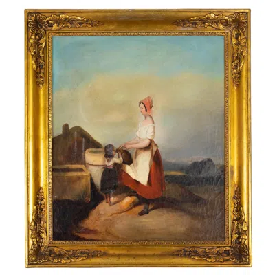 Pre-owned 1stdibs French Painting, Mother And Child By E. Picart, 19th Century In Brown