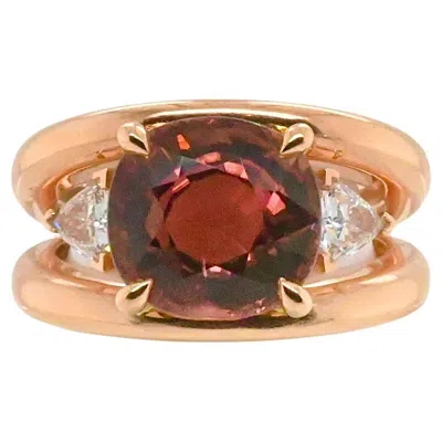 Pre-owned 1stdibs French Ring In Pink Gold Topped With A Pink Tourmaline And 2 Diamonds Troïda