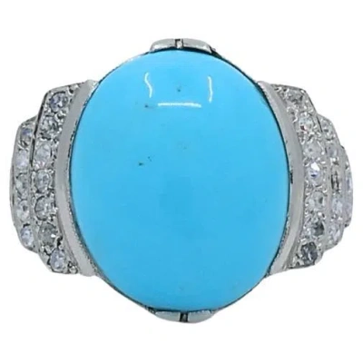 Pre-owned 1stdibs French Turquoise Ring Diamond 18k White Gold