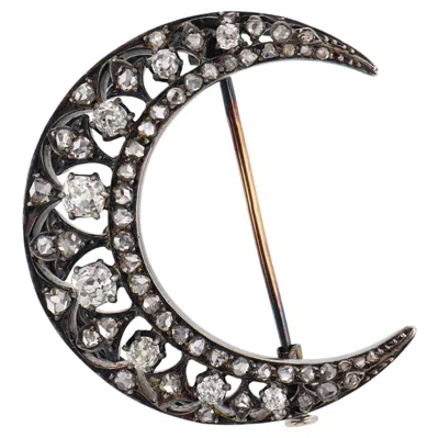 Pre-owned 1stdibs French Victorian Old Cut Diamond Gold And Silver Crescent Brooch In Multi