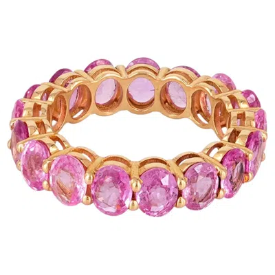 Pre-owned 1stdibs Full Eternity Ring Solid 14k Yellow Gold Genuine Pink Sapphire Gemstone Ring