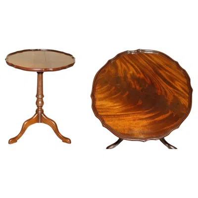 Pre-owned 1stdibs Fully Restored Flamed Hardwood Pie Crust Edge Tripod Lamp Side End Wine Table In Brown