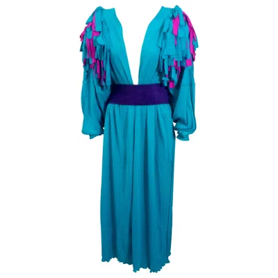 Pre-owned 1stdibs Fun 1980's Jersey Pom Pom Coat In Blue