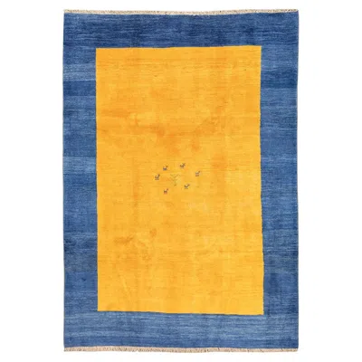 Pre-owned 1stdibs Gabbeh Rug Minimalist Design Blue&yellow