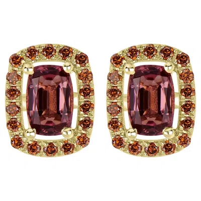Pre-owned 1stdibs Gemistry 1.31 Cttw Natural Pink Tourmaline & Red Diamond Earrings In 14k Yellow