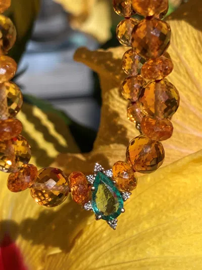 Pre-owned 1stdibs Genuine Sparkling Citrine And Zambian Emerald Diamond Necklace In Green