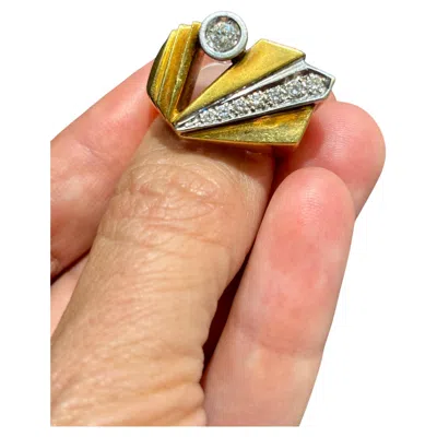 Pre-owned 1stdibs Geometric 18k Yellow Gold And Diamond Ring, Circa 1970 Italy