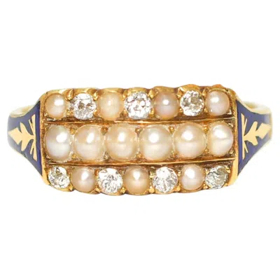 Pre-owned 1stdibs Georgian 18k Gold Pearl, Diamond & Enamel Triple Row Ring, Circa 1830 In Multi