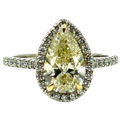 Pre-owned 1stdibs Gia 2.01 Carat Natural Fancy Light Yellow Pear Diamond Halo Ring 18k White Gold