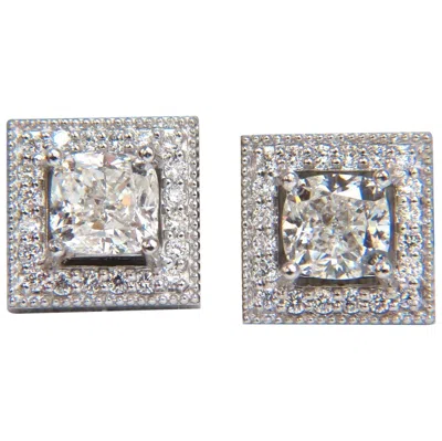 Pre-owned 1stdibs Gia Certified 1.00ct & 1.01ct Square Halo Cushion Cut Diamond Stud Earrings 14k* In Multi