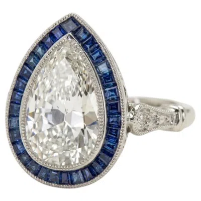 Pre-owned 1stdibs Gia Certified 2 Carat Pear Cut Diamond And Sapphire Halo Ring In Blue