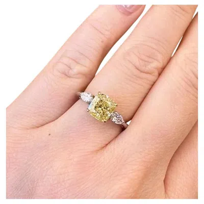 Pre-owned 1stdibs Gia Certified 2.01ct Fancy Intense Yellow Diamond Three-stone Ring