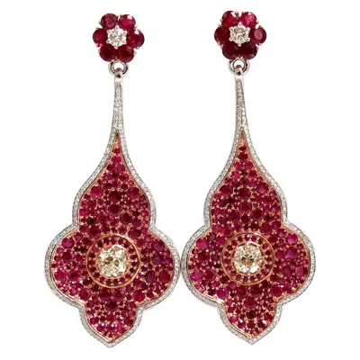 Pre-owned 1stdibs Gia Certified 35.27ct Natural Ruby Diamonds Dangle Earrings 18kt Posh Priemeir* In Multi
