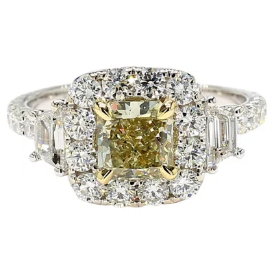 Pre-owned 1stdibs Gia Certified Fancy Gray-greenish Yellow Radiant Diamond 2.27 Carat Tw Gold Ring