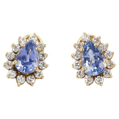 Pre-owned 1stdibs Gia Certified Natural Ceylon Sapphire & Diamond Halo Earrings In 18k Yellow Gold