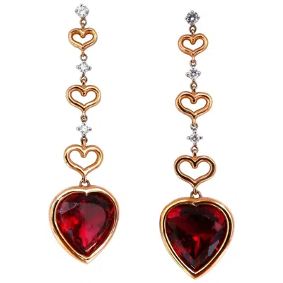 Pre-owned 1stdibs Gia Certified Natural Red Heart Tourmaline Diamonds Dangle Earrings*