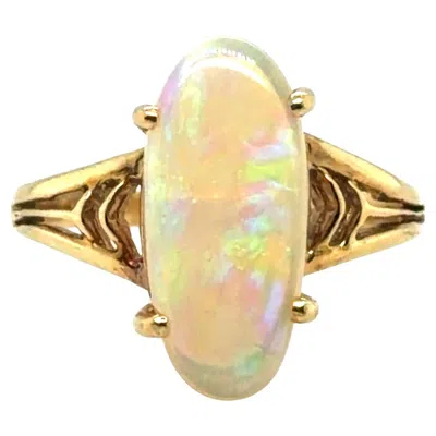 Pre-owned 1stdibs Giant Gem Opal Cocktail Ring Oval Cabochon 18k Yellow Gold Birthstone