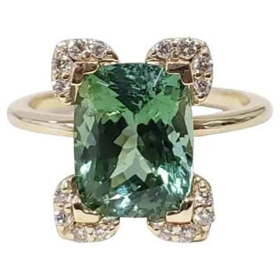 Pre-owned 1stdibs Giant Green Tourmaline 14k Yellow Gold Stackable Cocktail Ring
