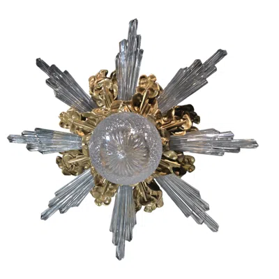 Pre-owned 1stdibs Gilt Bronze Pendant With Crystal Rays By Baccarat In Gold