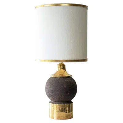 Pre-owned 1stdibs Gold Colored Lamp Round Stone Bitossi, Custom White Gold Lampshade By R. Houben