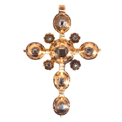Pre-owned 1stdibs Gold Cross Pendant Set W/ Table-cut & Rose-cut Diamonds, Early Georgian In Multi