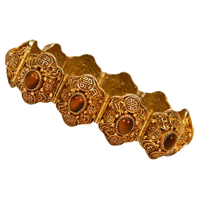 Pre-owned 1stdibs Gold Over Sterling Silver Niello Berber Moroccan Style Link Bracelet In Multi
