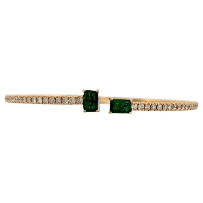 Pre-owned 1stdibs Goldie Size 6" 14k Yellow Gold Flex Bangle With 1.50 Ct Natural Emeralds