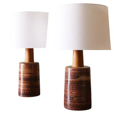 Pre-owned 1stdibs Gordon And Jane Martz 170 Lamp Pair For Marshall Studios Maroon Sgraffito Thick In Red